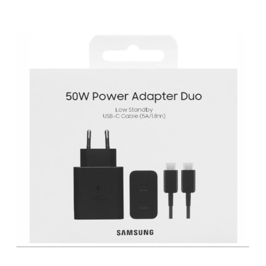 Cargador samsung 50w 2x usb tipo c negro + cable usb tipo c