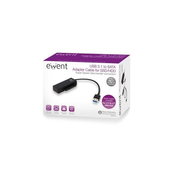 Adaptador ewent para disco duro usb 3.1 sata 6g 3.5 pulgadas&2.5 pulgadas con fuente de alimentacion