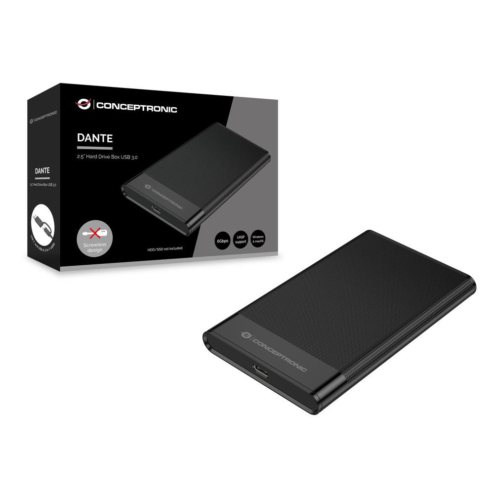 Caja externa 2.5 pulgadas usb - c conceptronic dante06b hasta 6gbs de 7mm hasta 9.5mm