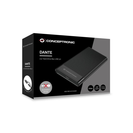 Caja externa 2.5 pulgadas usb - c conceptronic dante06b hasta 6gbs de 7mm hasta 9.5mm