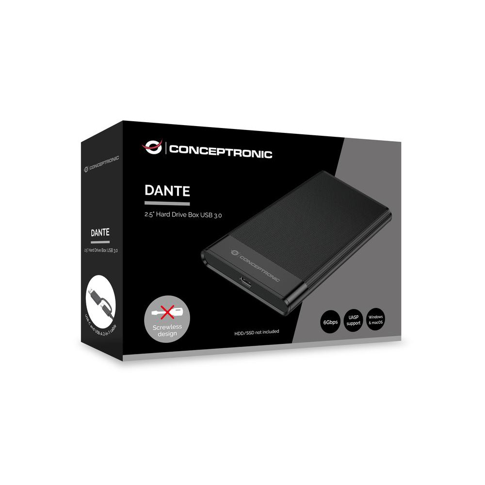 Caja externa 2.5 pulgadas usb - c conceptronic dante06b hasta 6gbs de 7mm hasta 9.5mm