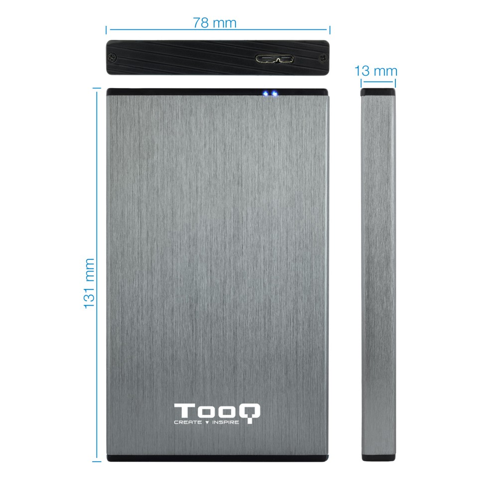 Caja externa tooq tqe - 2527g para hhd - ssd 2.5 pulgadas 9.5mm sata usb 3.0 gris