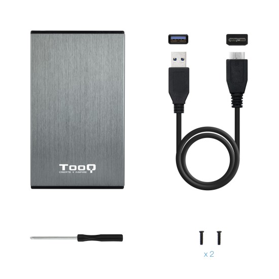 Caja externa tooq tqe - 2527g para hhd - ssd 2.5 pulgadas 9.5mm sata usb 3.0 gris