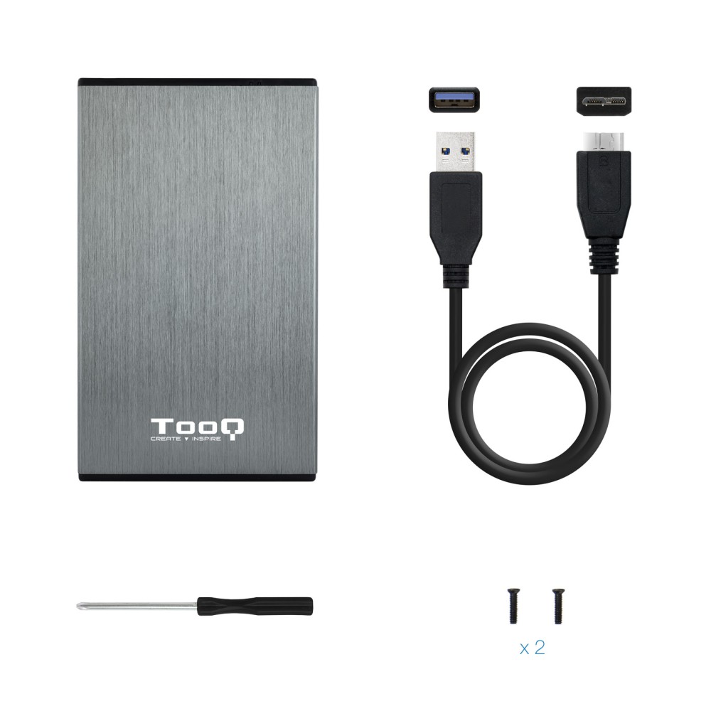 Caja externa tooq tqe - 2527g para hhd - ssd 2.5 pulgadas 9.5mm sata usb 3.0 gris