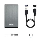 Caja externa tooq tqe - 2527g para hhd - ssd 2.5 pulgadas 9.5mm sata usb 3.0 gris