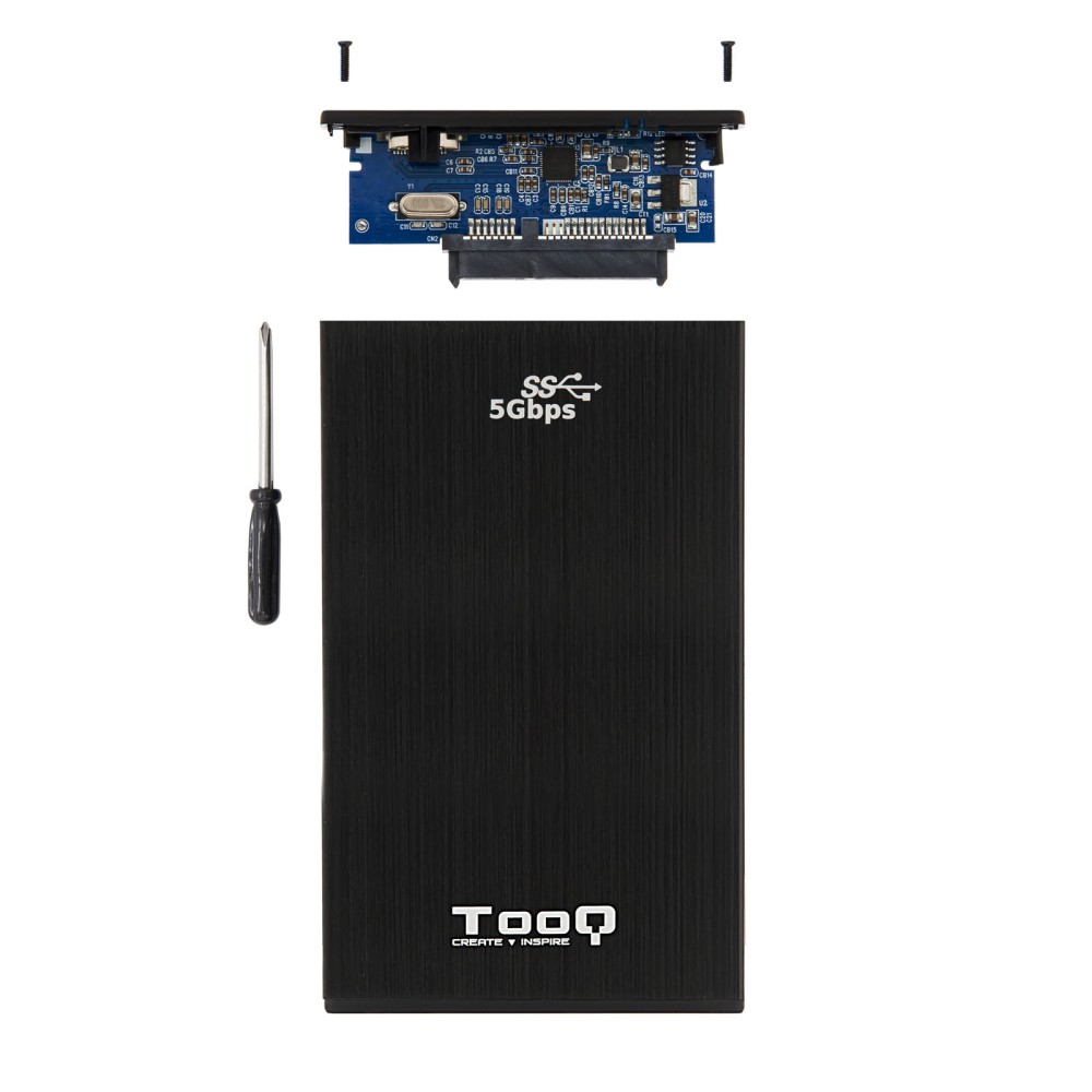 Caja externa tooq tqe - 2522b para hdd - ssd 2.5 pulgadas 9.5mm sata usb 3.0 negra
