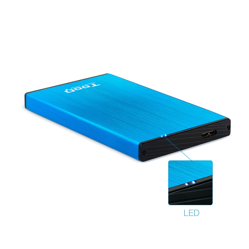 Caja externa tooq tqe - 2527bl para hdd 2.5 pulgadas 9.5mm sata 3 usb 3.0 - 3.1 azul