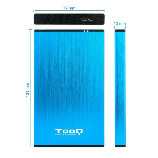 Caja externa tooq tqe - 2527bl para hdd 2.5 pulgadas 9.5mm sata 3 usb 3.0 - 3.1 azul