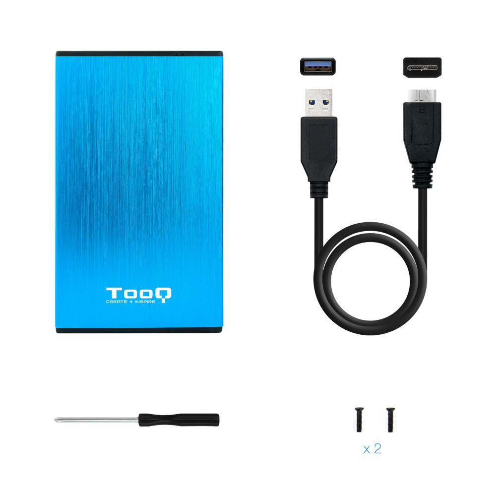 Caja externa tooq tqe - 2527bl para hdd 2.5 pulgadas 9.5mm sata 3 usb 3.0 - 3.1 azul