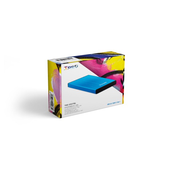 Caja externa tooq tqe - 2527bl para hdd 2.5 pulgadas 9.5mm sata 3 usb 3.0 - 3.1 azul