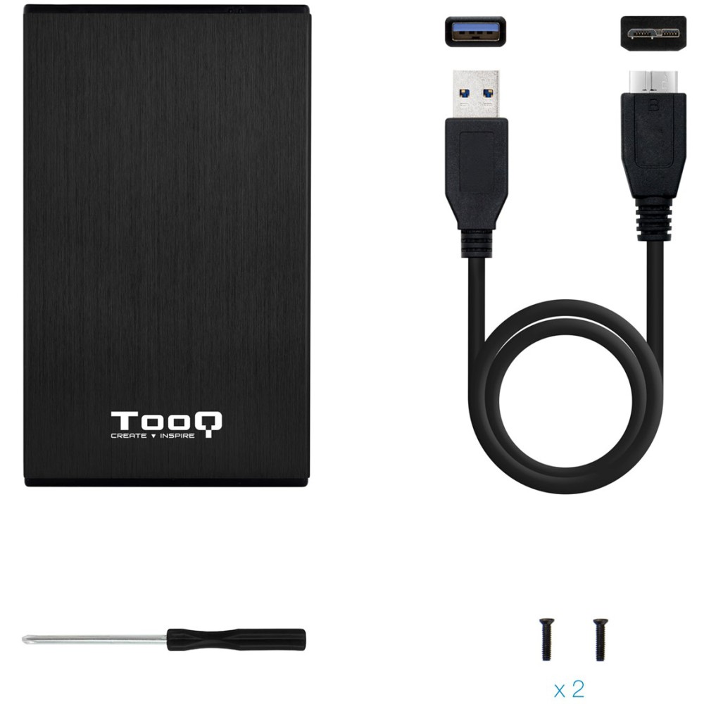 Caja externa tooq tqe - 2527b para hdd - ssd 2.5 pulgadas 9.5mm sata usb 3.0 negra