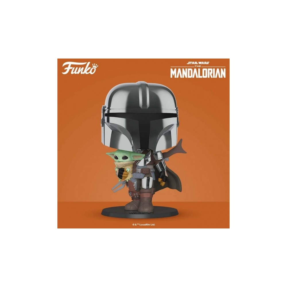 Funko pop star wars the mandalorian el mandaloriano xl version armadura cromatica con yoda en brazos 49931