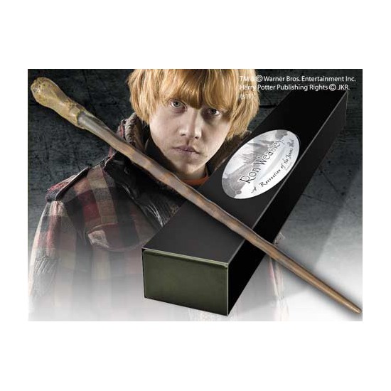 Replica the noble collection harry potter ron weasley varita con caja y placa de identificacion
