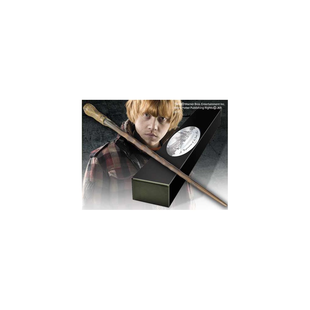 Replica the noble collection harry potter ron weasley varita con caja y placa de identificacion