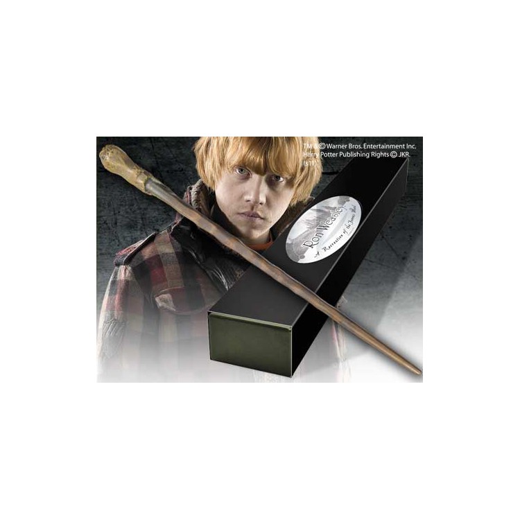 Replica the noble collection harry potter ron weasley varita con caja y placa de identificacion