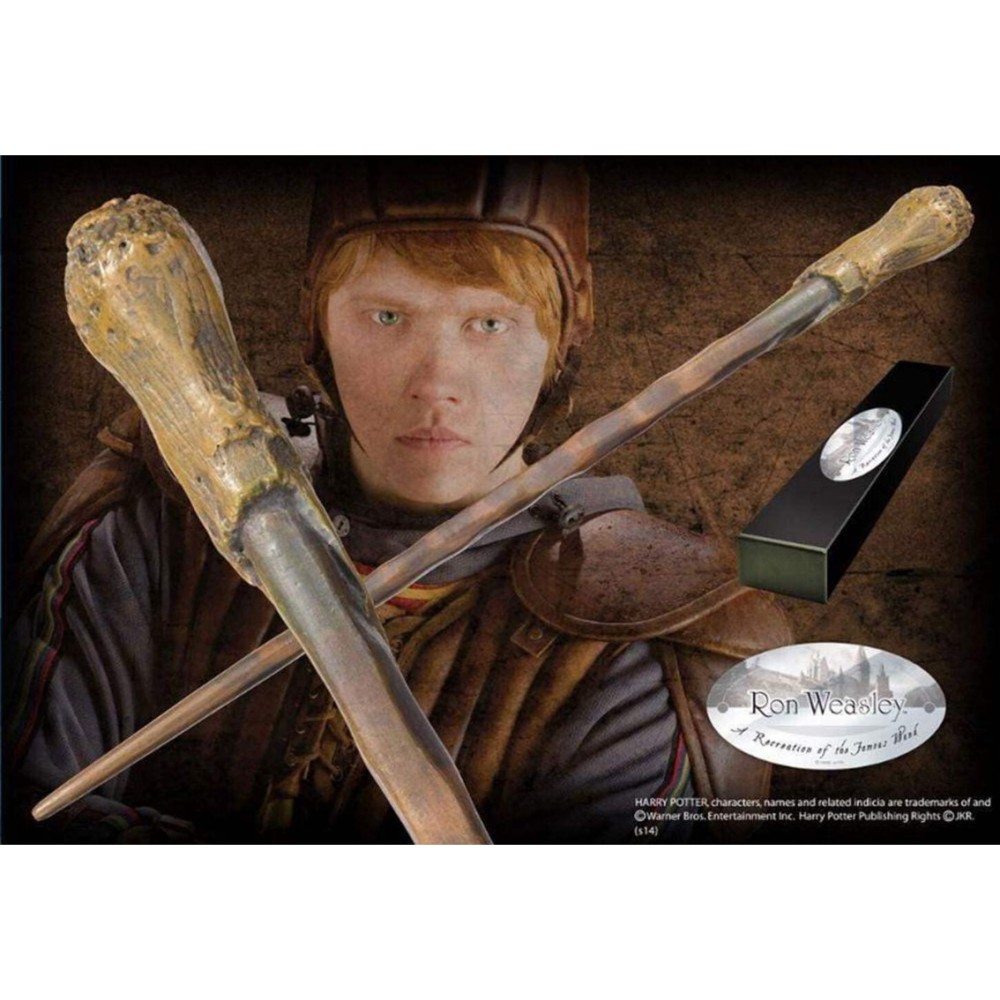 Replica the noble collection harry potter ron weasley varita con caja y placa de identificacion