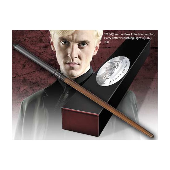 Replica the noble collection harry potter draco malfoy varita con caja y placa de identificacion